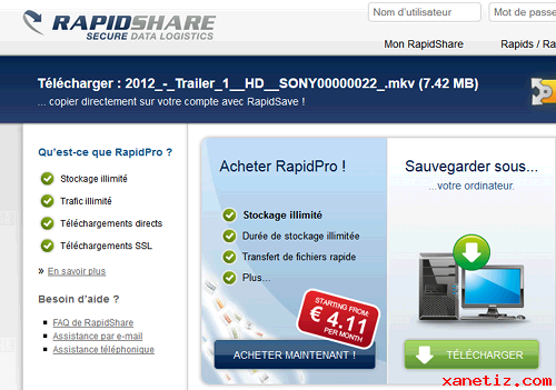 Rechercher un fichier sur RapidShare